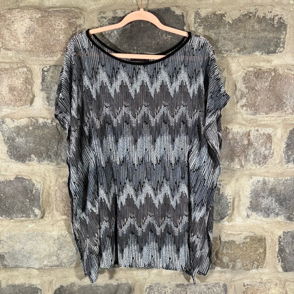 Lipstick Women's L Chevron Knit Top Grey Black Zigzag Scoop Neck USA Y2K‎ Retro